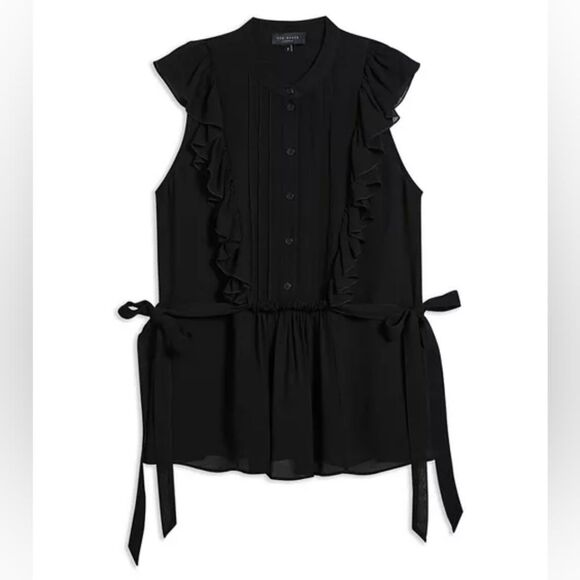 Ted Baker London Black Ruffle Button-Down Blouse - Picture 1 of 6